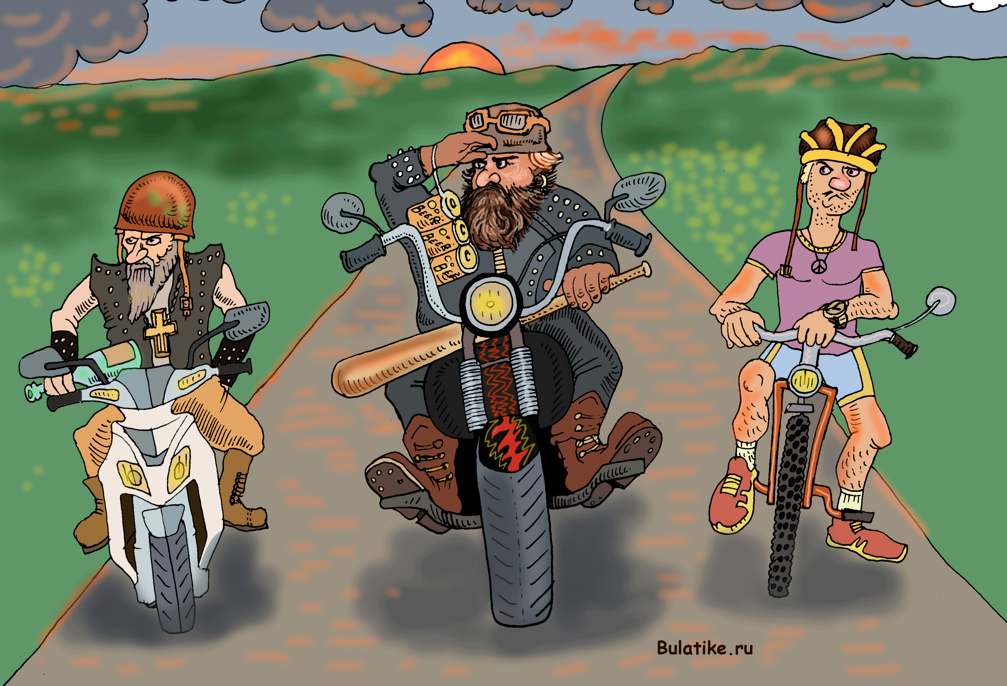 Три богатыря на мотоциклах